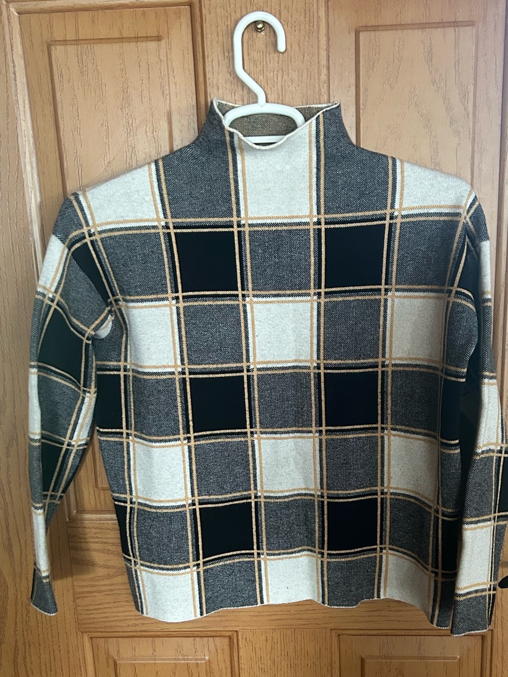 Tahari Women's Plaid Cowl Neck Sweater - Black, Cream & Tan